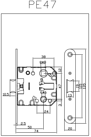Cuerpo de cerradura PE47